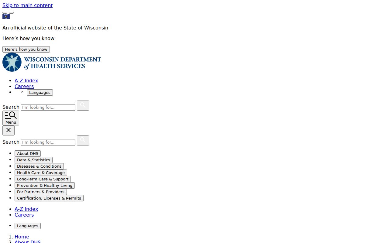 Wisconsin DHS vital records application and eligibility page