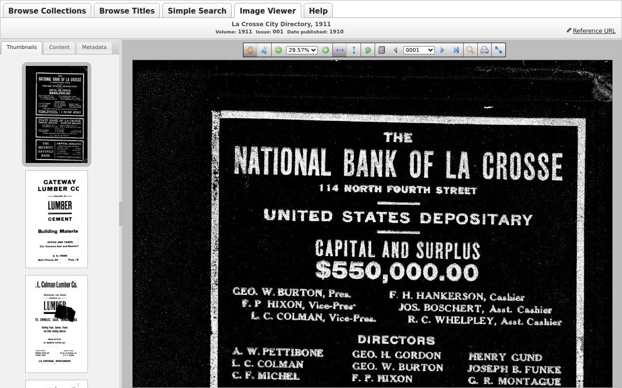 Metadata and image viewer for Wright's 1911 La Crosse directory
